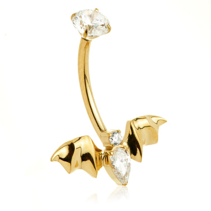 Zircon Gold Ti Internal Jewelled Bat Navel Bar