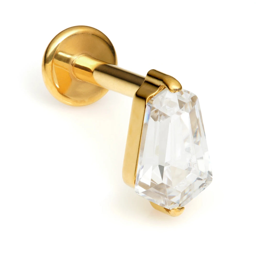 Gold Ti Internal Labret with Tapered Baguette Gem Attachment