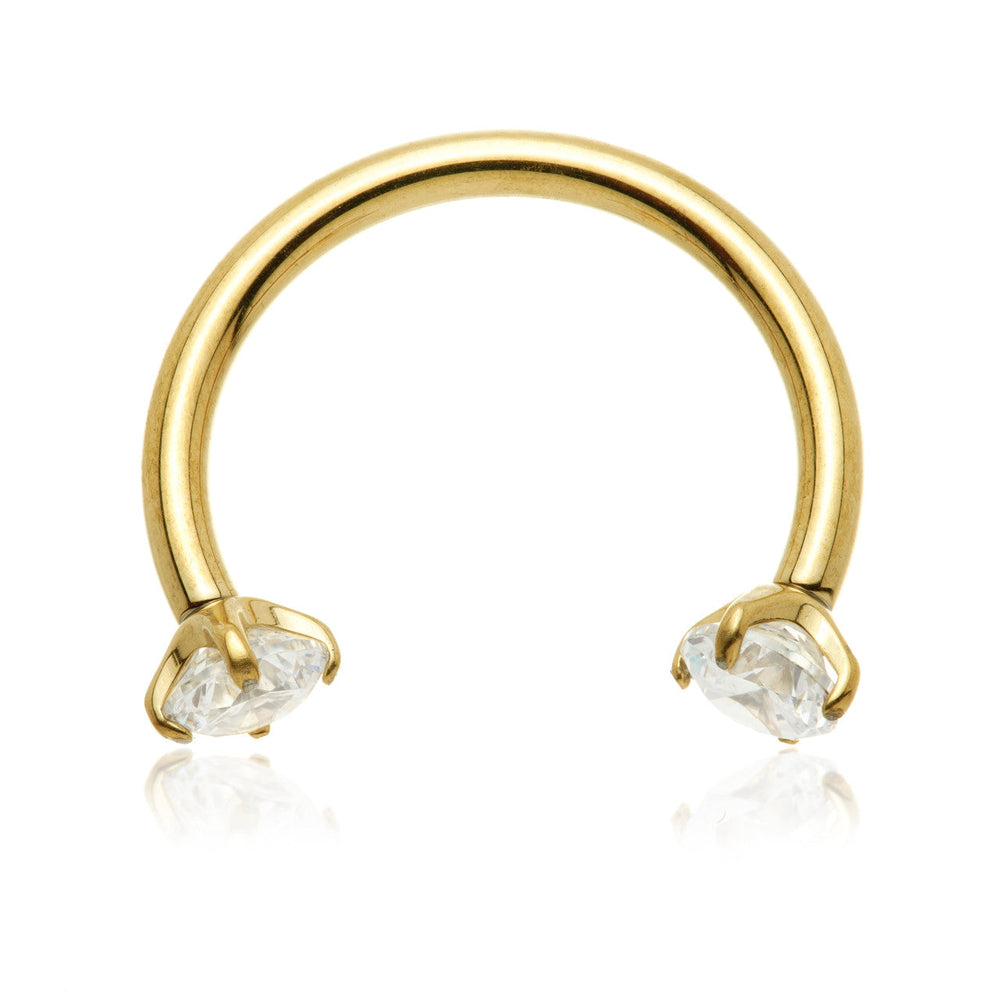 Zircon Gold Ti Internal Thread Micro Circular Barbell with Titanium Prong Gems
