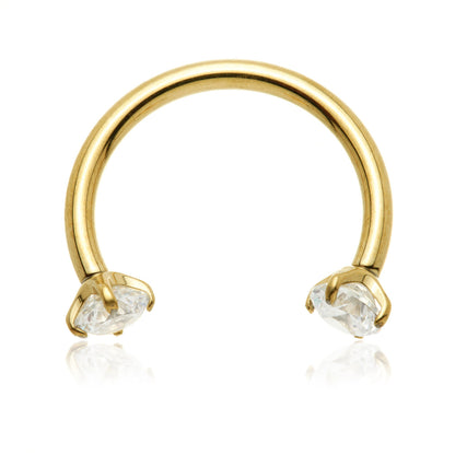 Zircon Gold Ti Internal Thread Micro Circular Barbell with Titanium Prong Gems