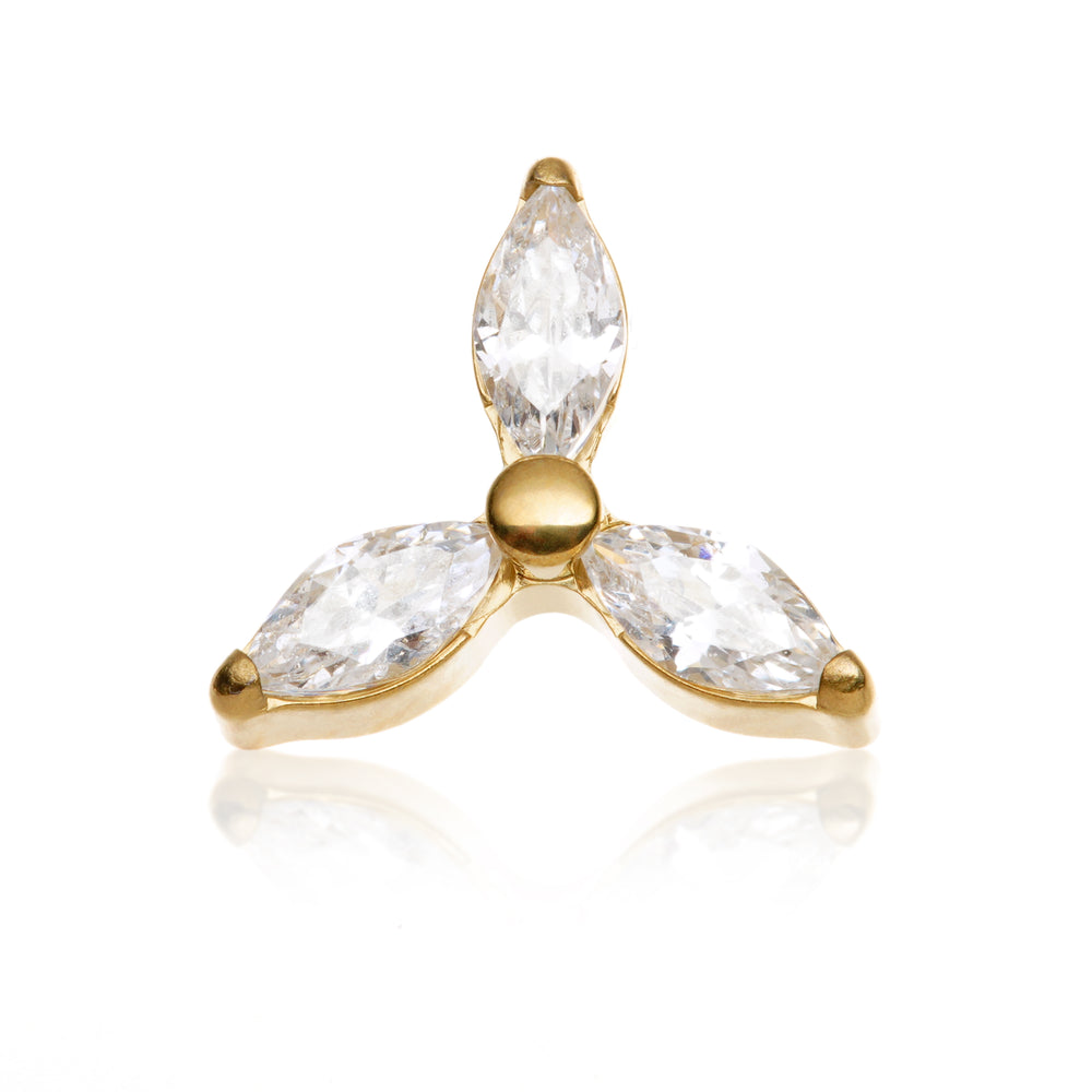 Gold PVD Ti Internal Jewelled 3 Petal Flower Attachment