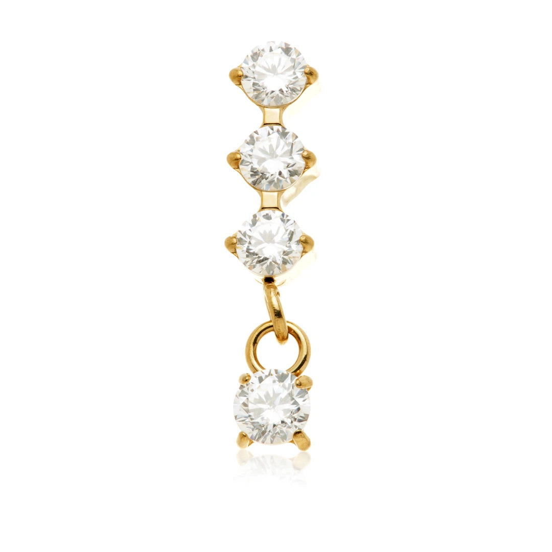 Gold PVD Ti Internal Triple Gem with Hanging Gem Attachment