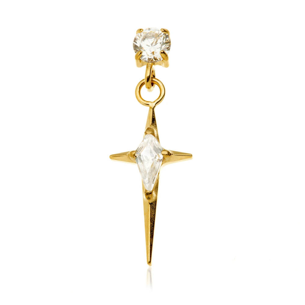 Gold PVD Ti Internal Prong With Hanging Celestial Dagger Attachment