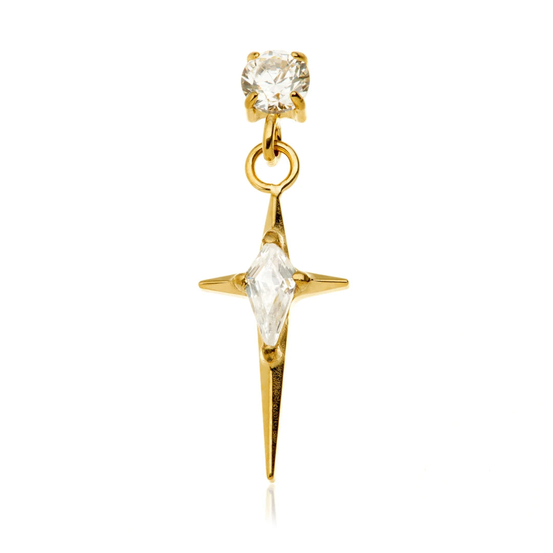 Gold PVD Ti Internal Prong With Hanging Celestial Dagger Attachment