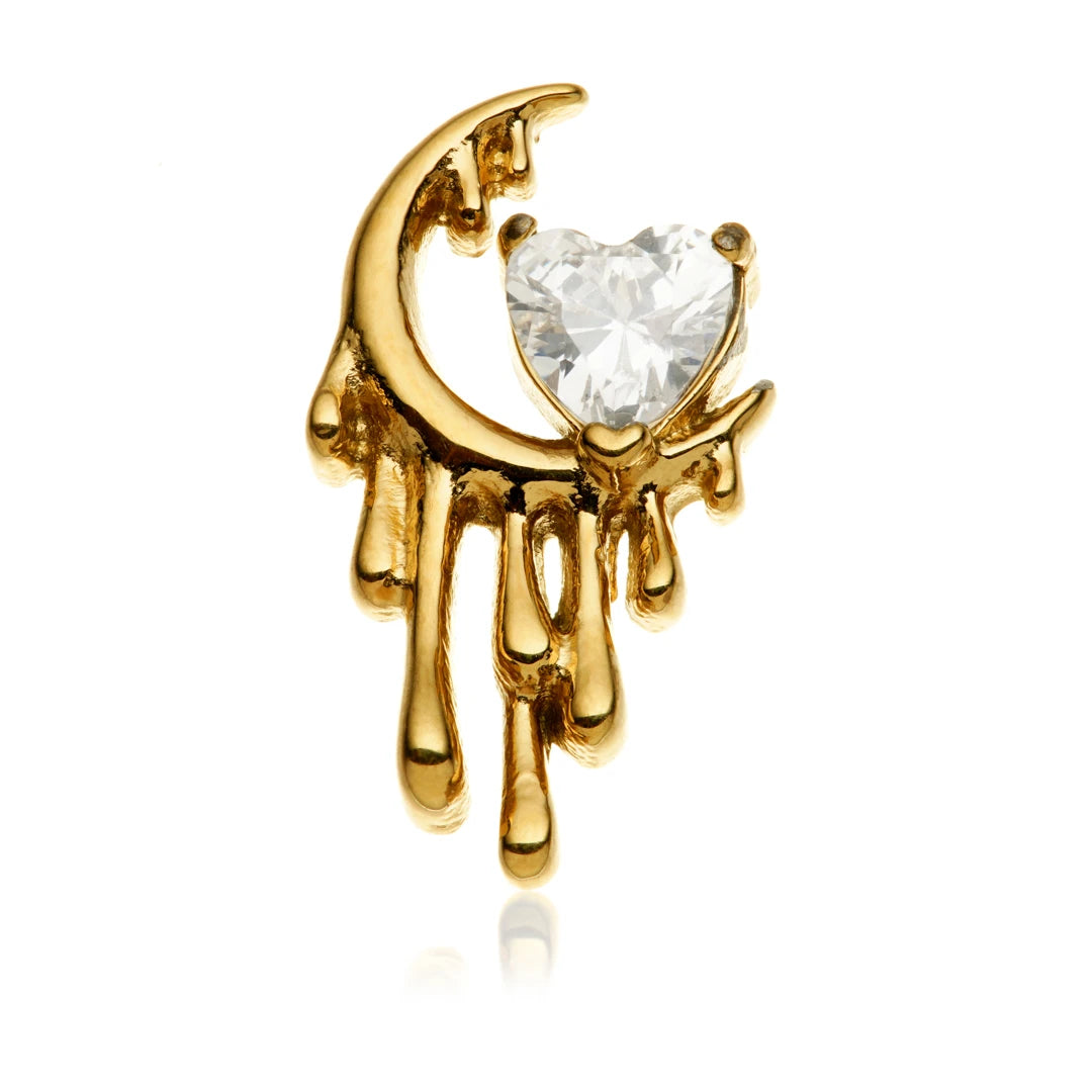 Gold PVD Ti Internal Molten Moon With Heart Attachment