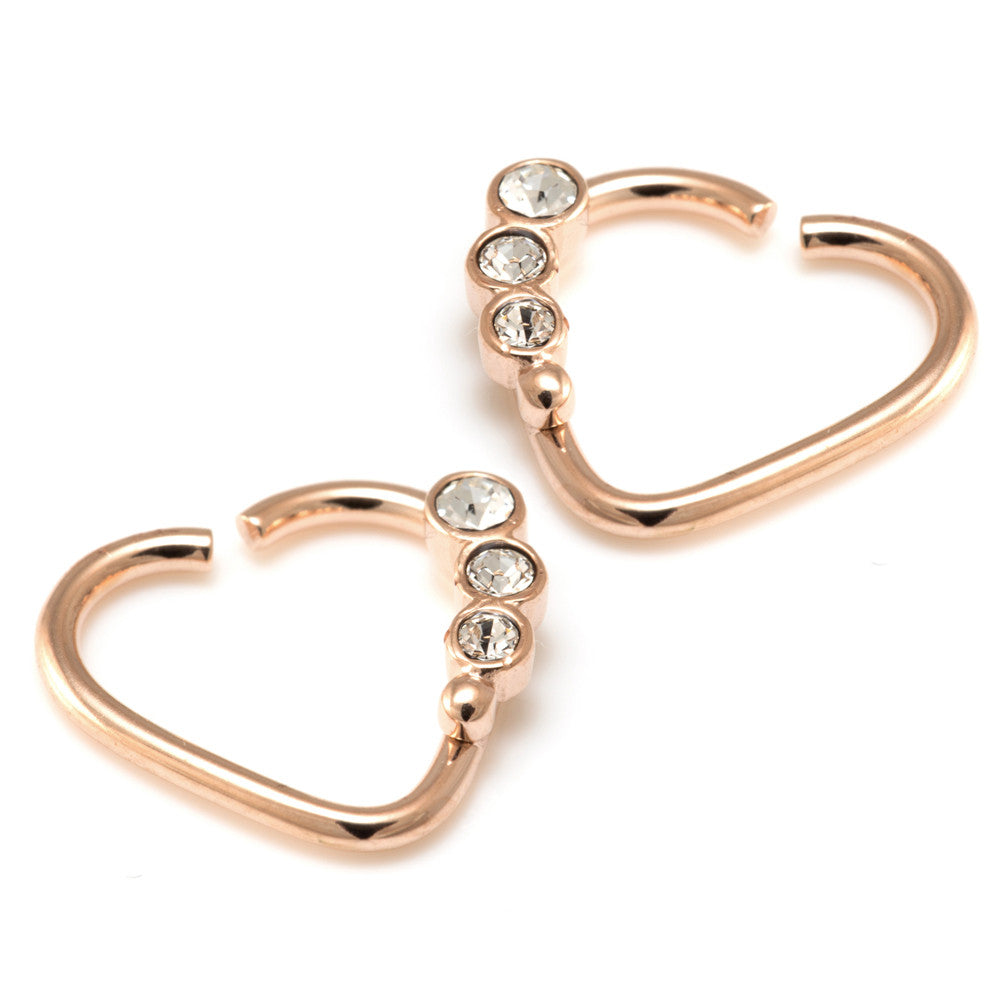 Rose Gold Steel 3 Gem Heart Ring