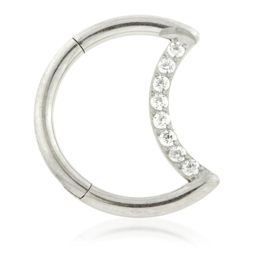 Ti Moon Shaped Titanium Hinge Ring with Pave Gems