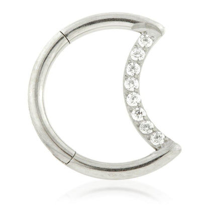 Ti Moon Shaped Titanium Hinge Ring with Pave Gems