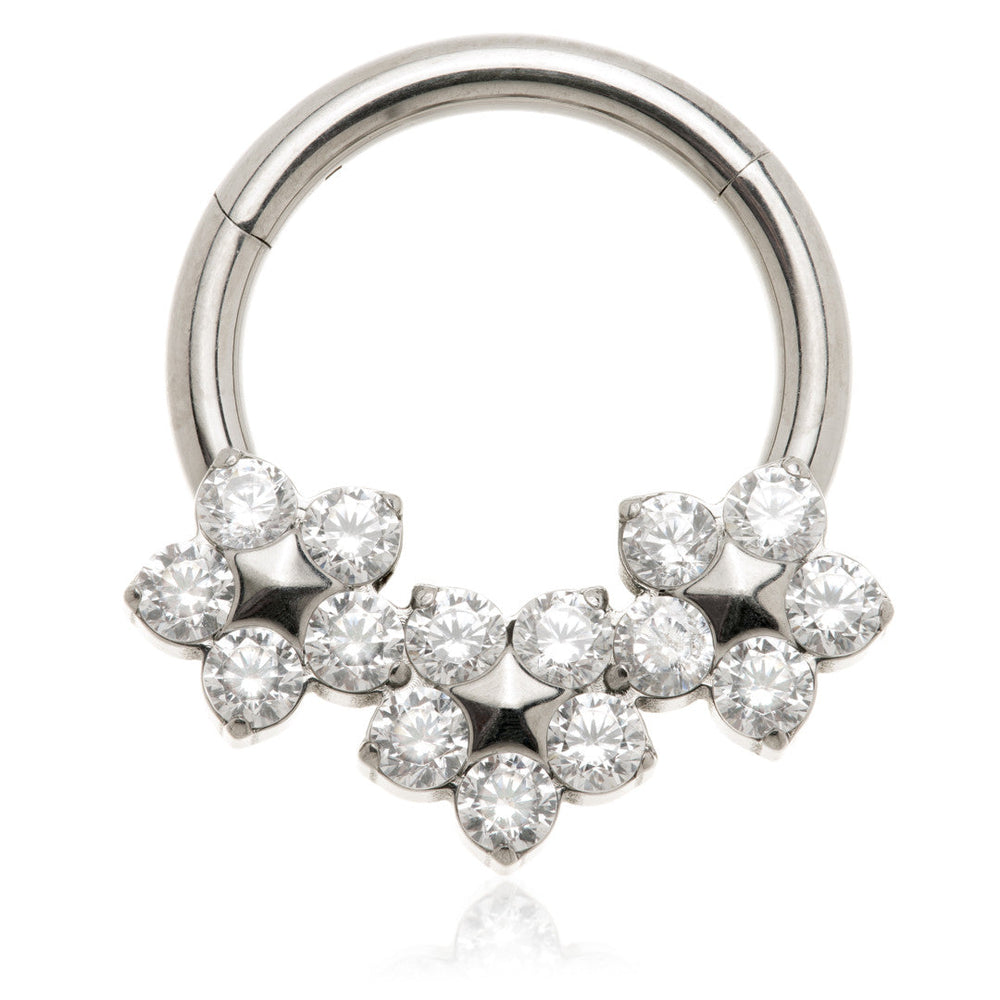 Titanium Front Facing Triple Jewelled Flower Hinged Ring