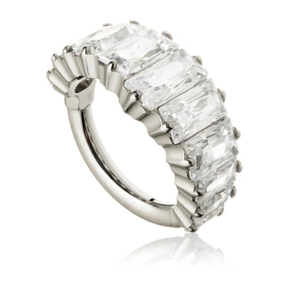 Titanium Jewelled Baguette Pavé Hinged Ring