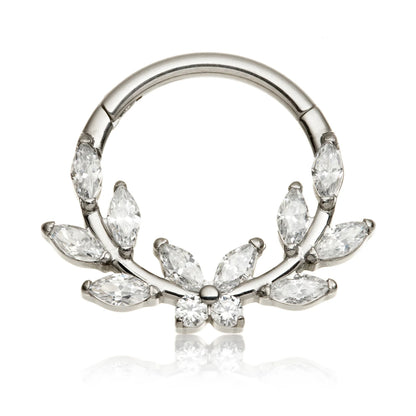 Titanium Jewelled Butterfly Leaf Hinged Ring