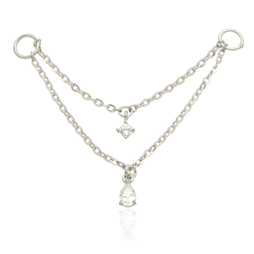 Solid Gold Hanging Double Chain Charm with Hanging Gems