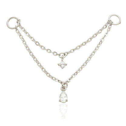 Solid Gold Hanging Double Chain Charm with Hanging Gems
