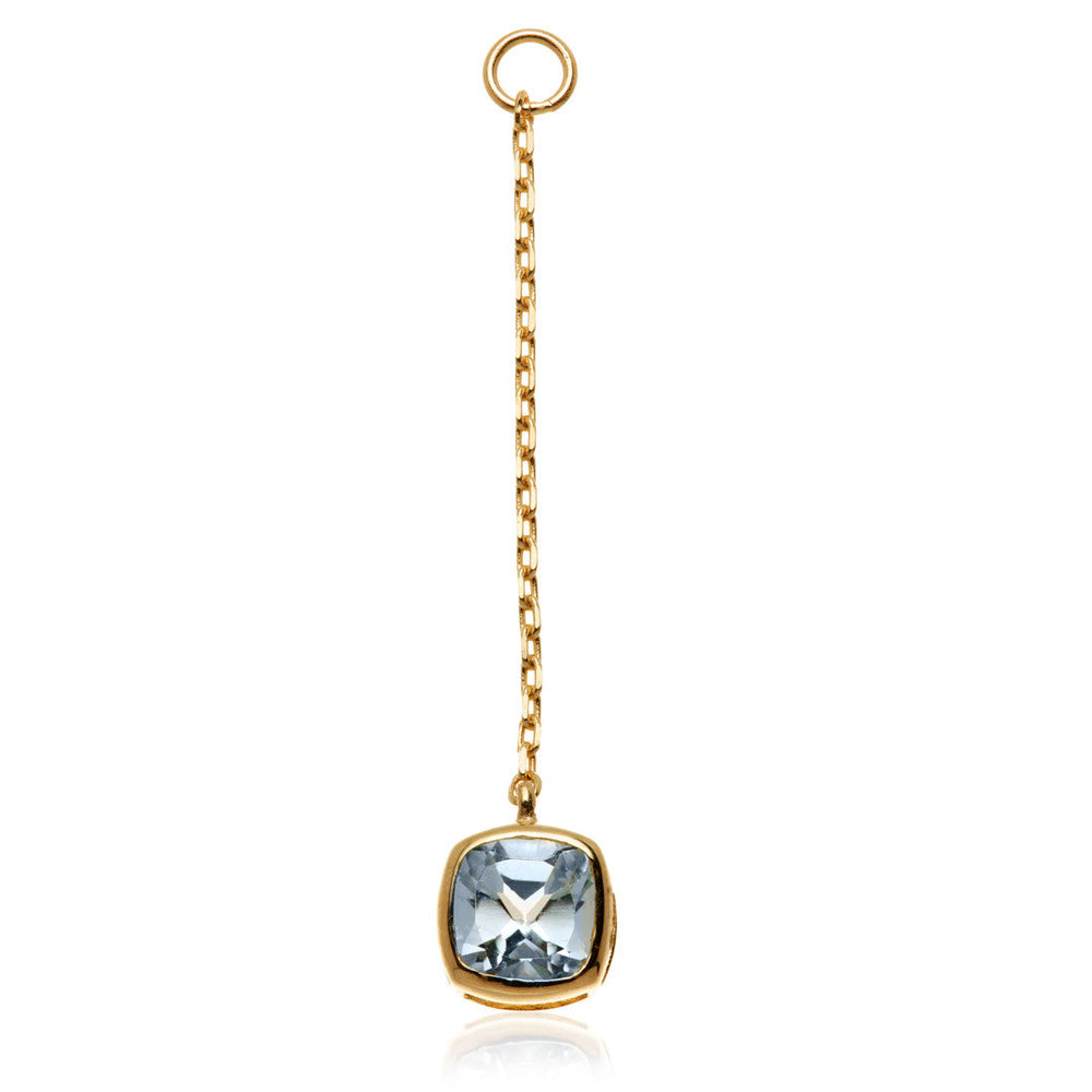 Solid 14ct Gold Hanging Sky Blue Topaz Cushion Chain