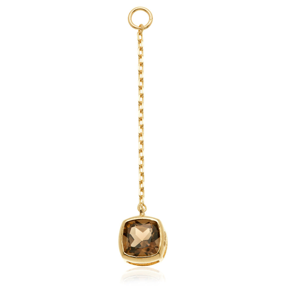 Solid 14ct Gold Hanging Smokey Quartz Cushion Chain