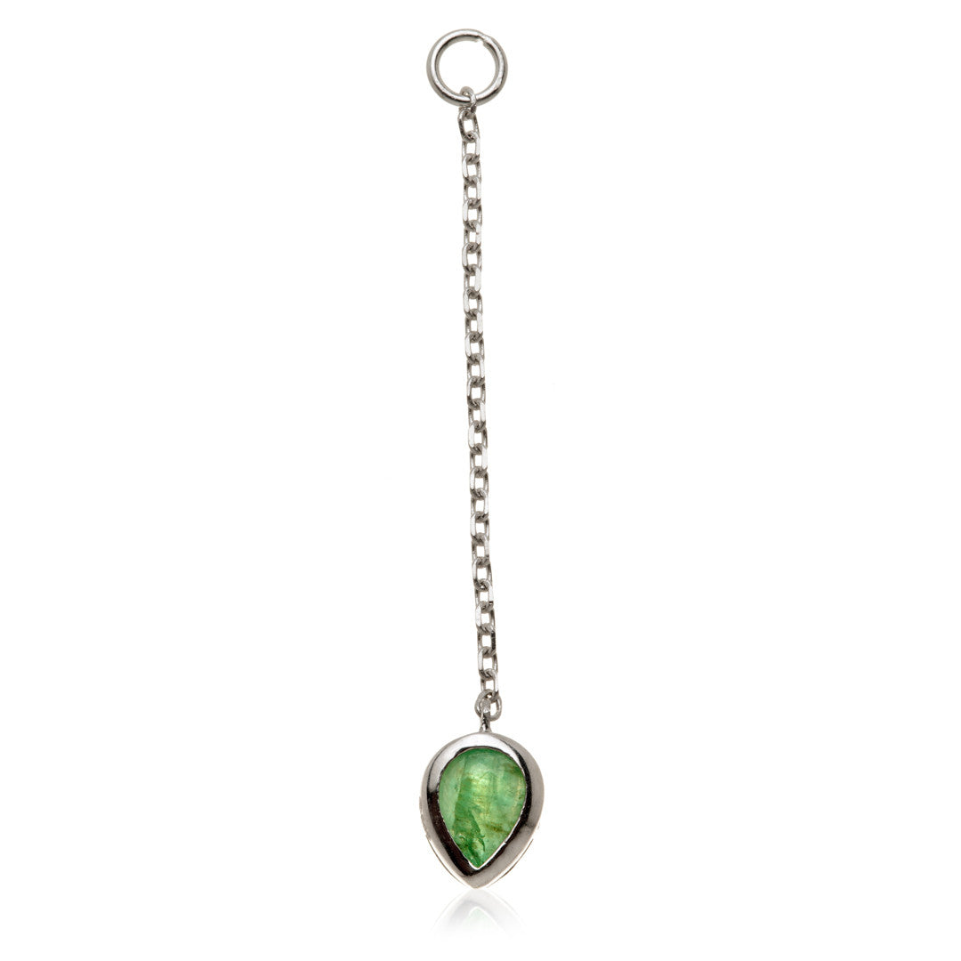 Solid 14ct Gold Hanging Emerald Teardrop Chain
