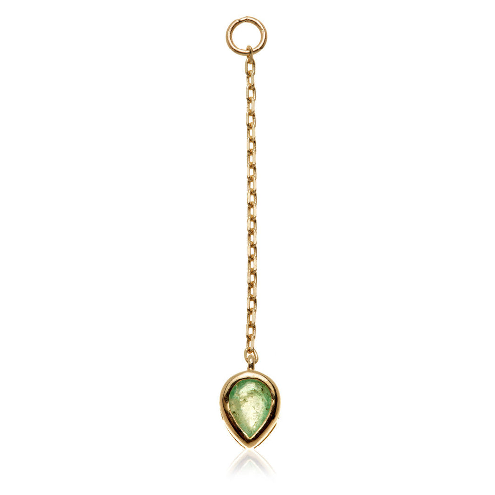 Solid 14ct Gold Hanging Emerald Teardrop Chain