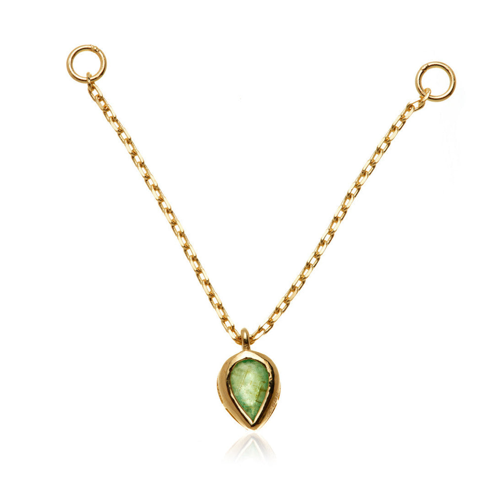 Solid 14ct Gold Hanging Chain With Emerald Teardrop