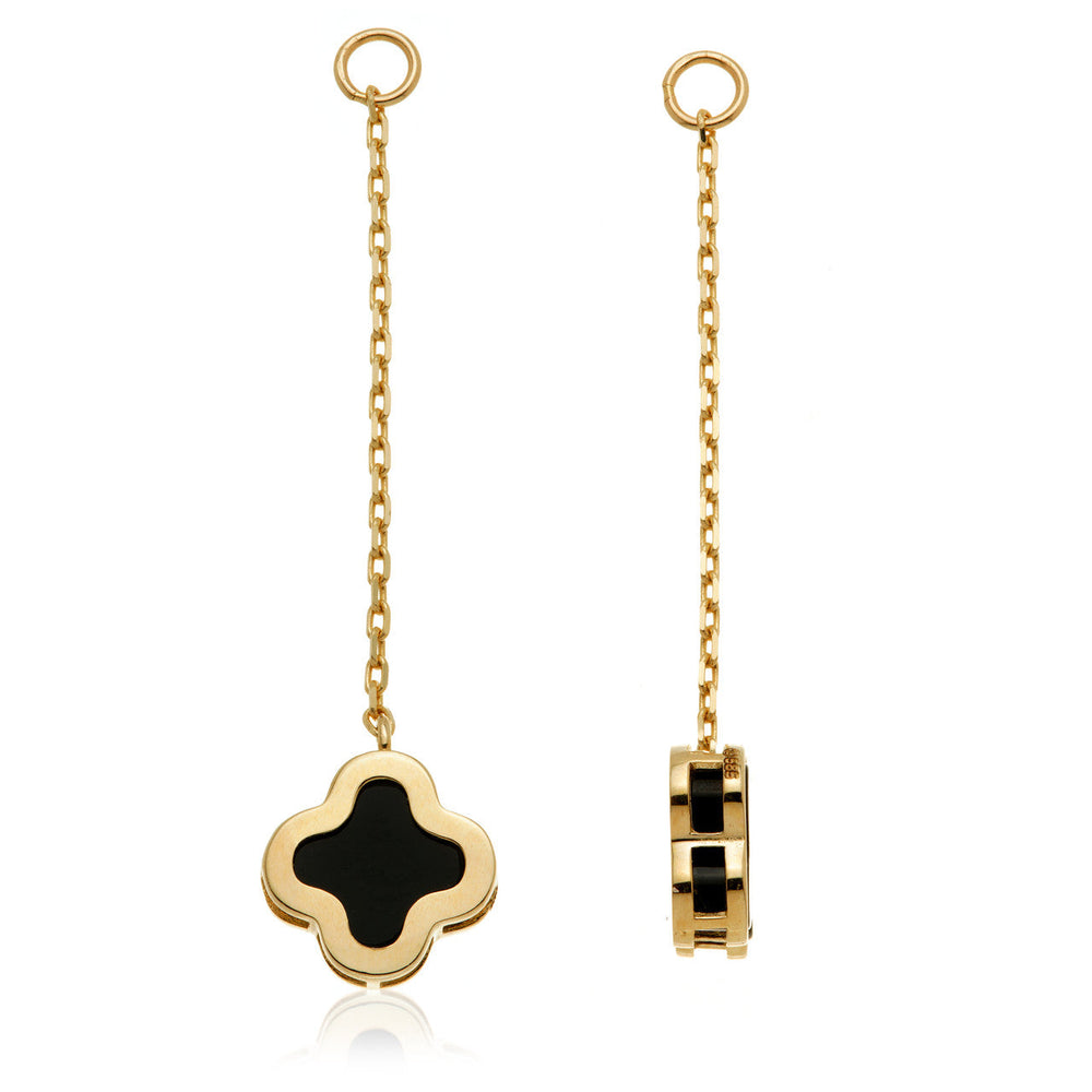 Solid 14ct Gold Hanging Chain With Black Onyx Clover
