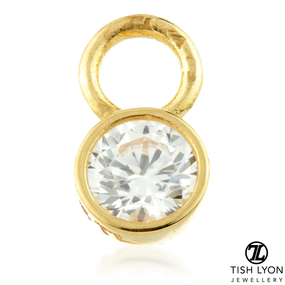 9 Carat Solid Gold Round CZ Hoop Charm for Hinge Segment Ring