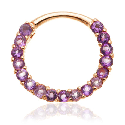 TL - 14ct Gold Amethyst Pavé Front Facing Hinge Ring