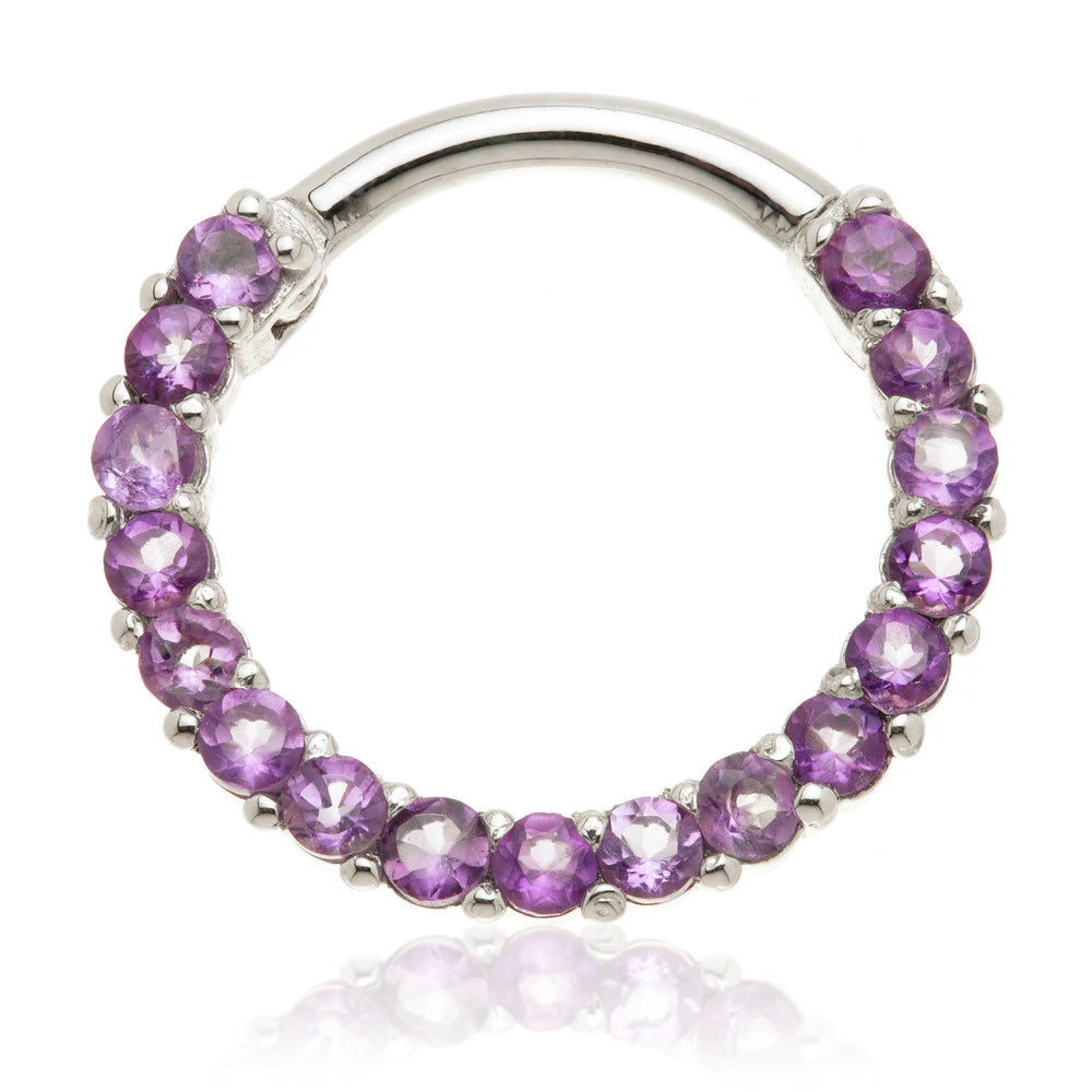TL - 14ct Gold Amethyst Pavé Front Facing Hinge Ring