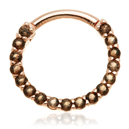 Solid 14ct Solid Gold Smokey Quartz Pavé Front Facing Hinge Ring