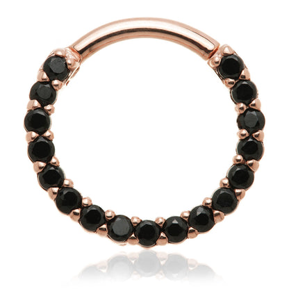 Solid 14ct Gold Black Spinel Pavé Front Facing Daith Hinge Ring