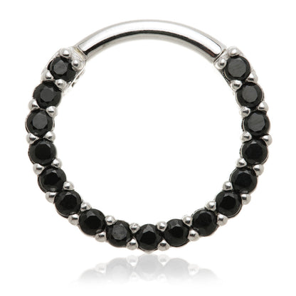 Solid 14ct Gold Black Spinel Pavé Front Facing Daith Hinge Ring