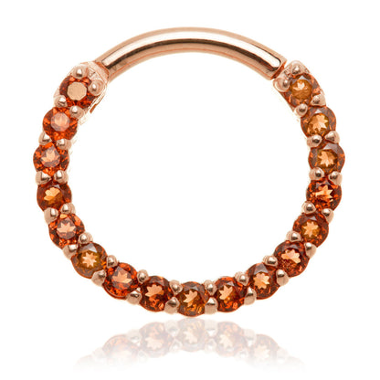 Solid 14ct Gold Garnet Pave Front Facing Daith Hinge Ring