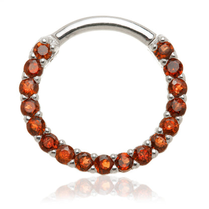 Solid 14ct Gold Garnet Pave Front Facing Daith Hinge Ring