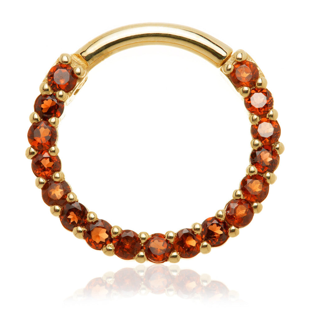 Solid 14ct Gold Garnet Pave Front Facing Daith Hinge Ring