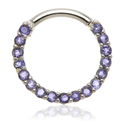 Solid 14ct Gold Iolite Pave Front Facing Hinge Daith Ring