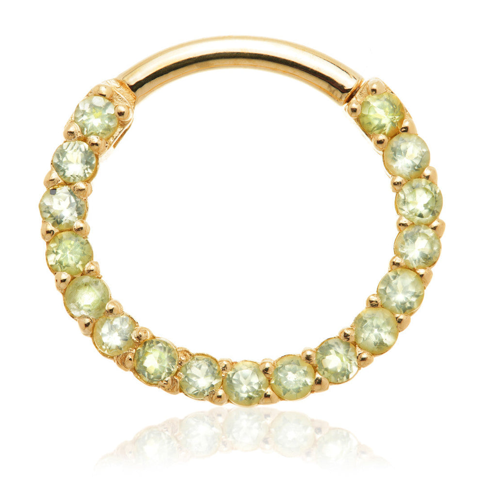 14ct Solid Gold Peridot Pave Front Facing Hinge Daith Ring