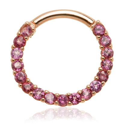 14ct Solid Gold Rhodolite Pave Front Facing Hinge Daith Ring
