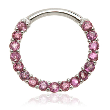 14ct Solid Gold Rhodolite Pave Front Facing Hinge Daith Ring