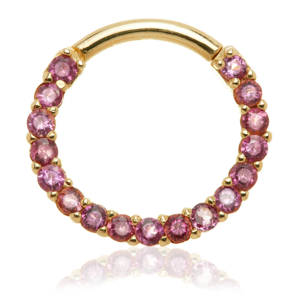 14ct Solid Gold Rhodolite Pave Front Facing Hinge Daith Ring