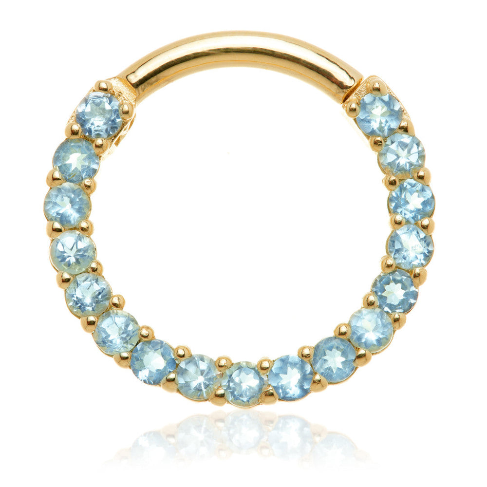 TL - 14ct Gold Swiss Blue Topaz Pavé Front Facing Hinge Ring