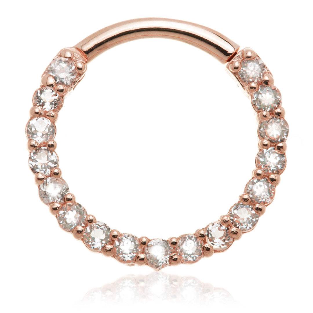 14ct Solid Gold White Topaz Pave Front Facing Hinge Ring