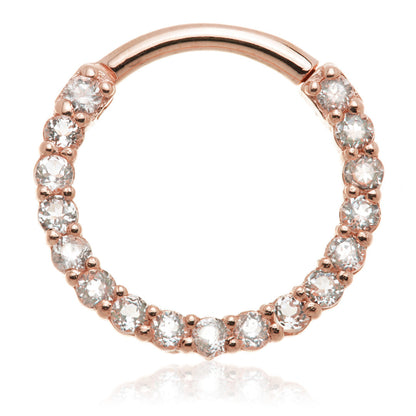 14ct Solid Gold White Topaz Pave Front Facing Hinge Ring