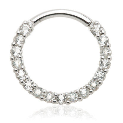 14ct Solid Gold White Topaz Pave Front Facing Hinge Ring