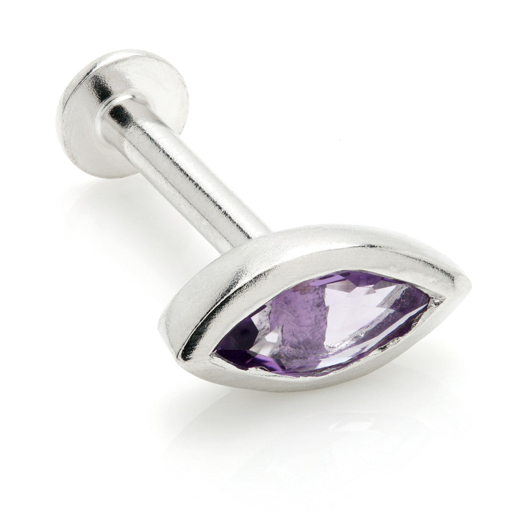 Solid 14ct Gold Single Amethyst Marquise Internal Labret