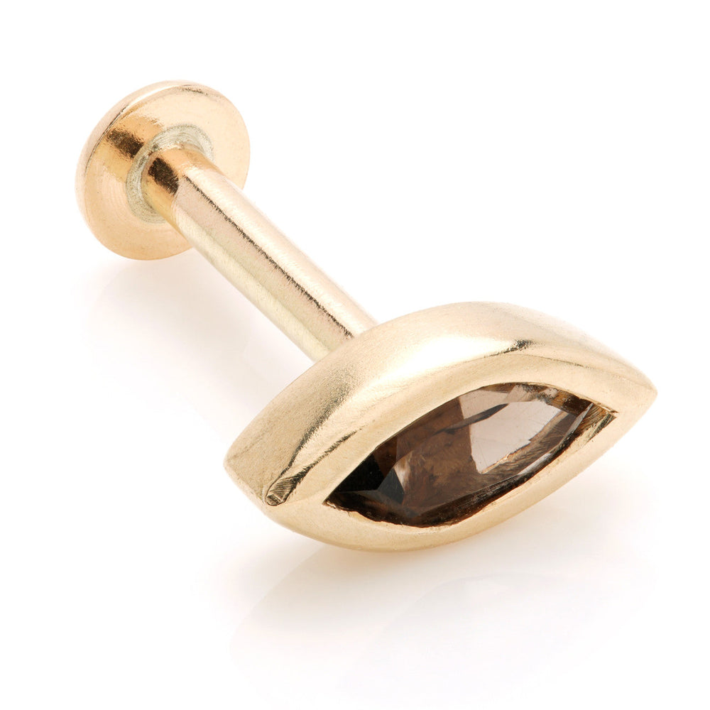 Solid 14ct Gold Single Smokey Quartz Marquise Internal Labret