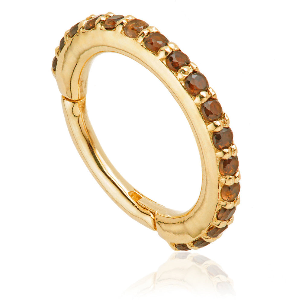 TL - Gold Smokey Quartz Pave Eternity Hinge Ring