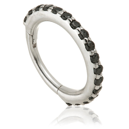 TL - Gold Black Spinel Pave Eternity Hinge Ring