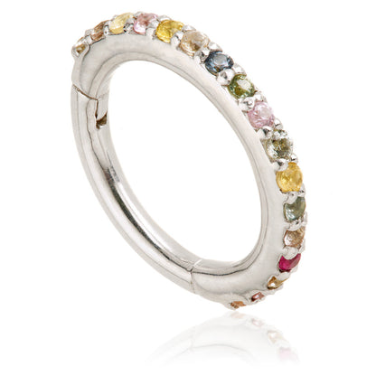 TL - Gold Multi Sapphire Pave Eternity Hinge Ring