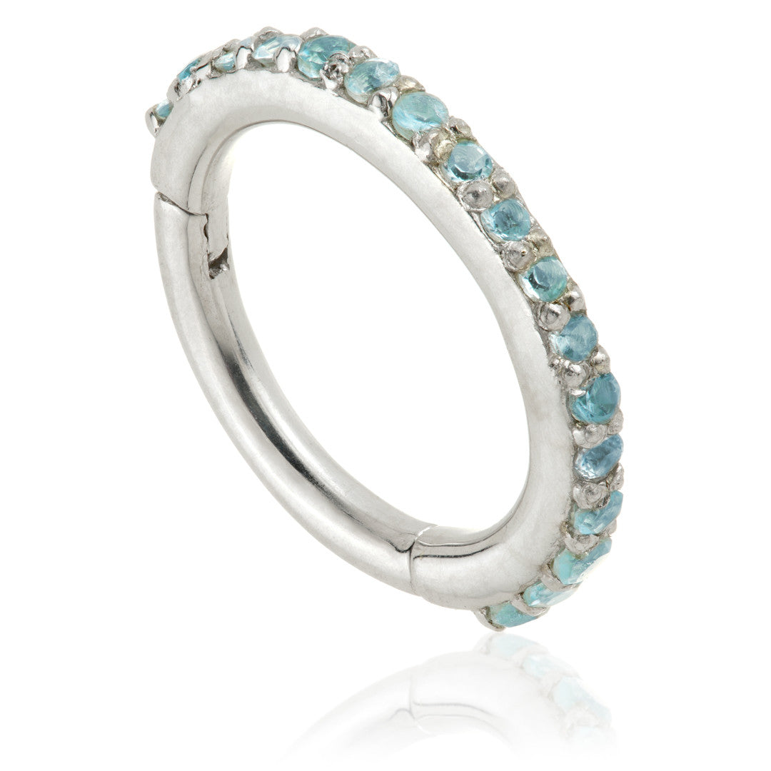 TL - Gold Swiss Blue Topaz Pave Eternity Hinge Ring