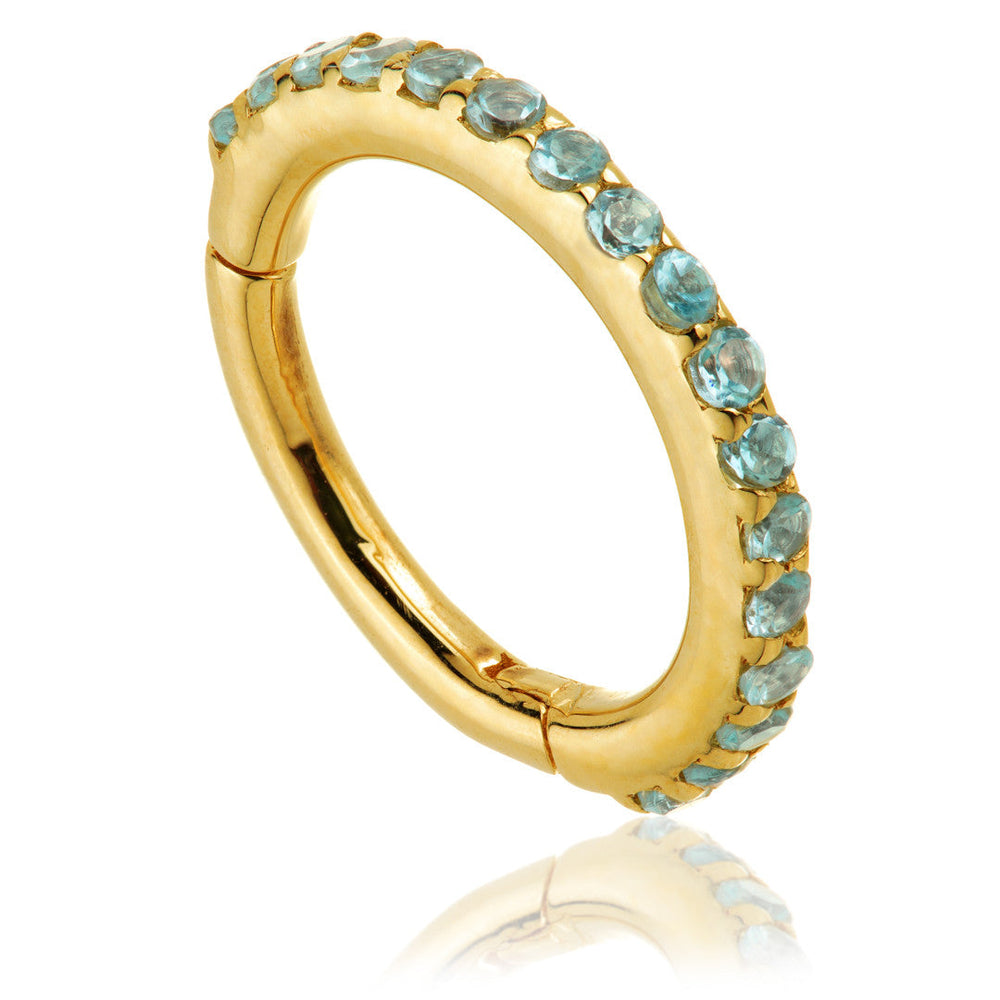 TL - Gold Swiss Blue Topaz Pave Eternity Hinge Ring