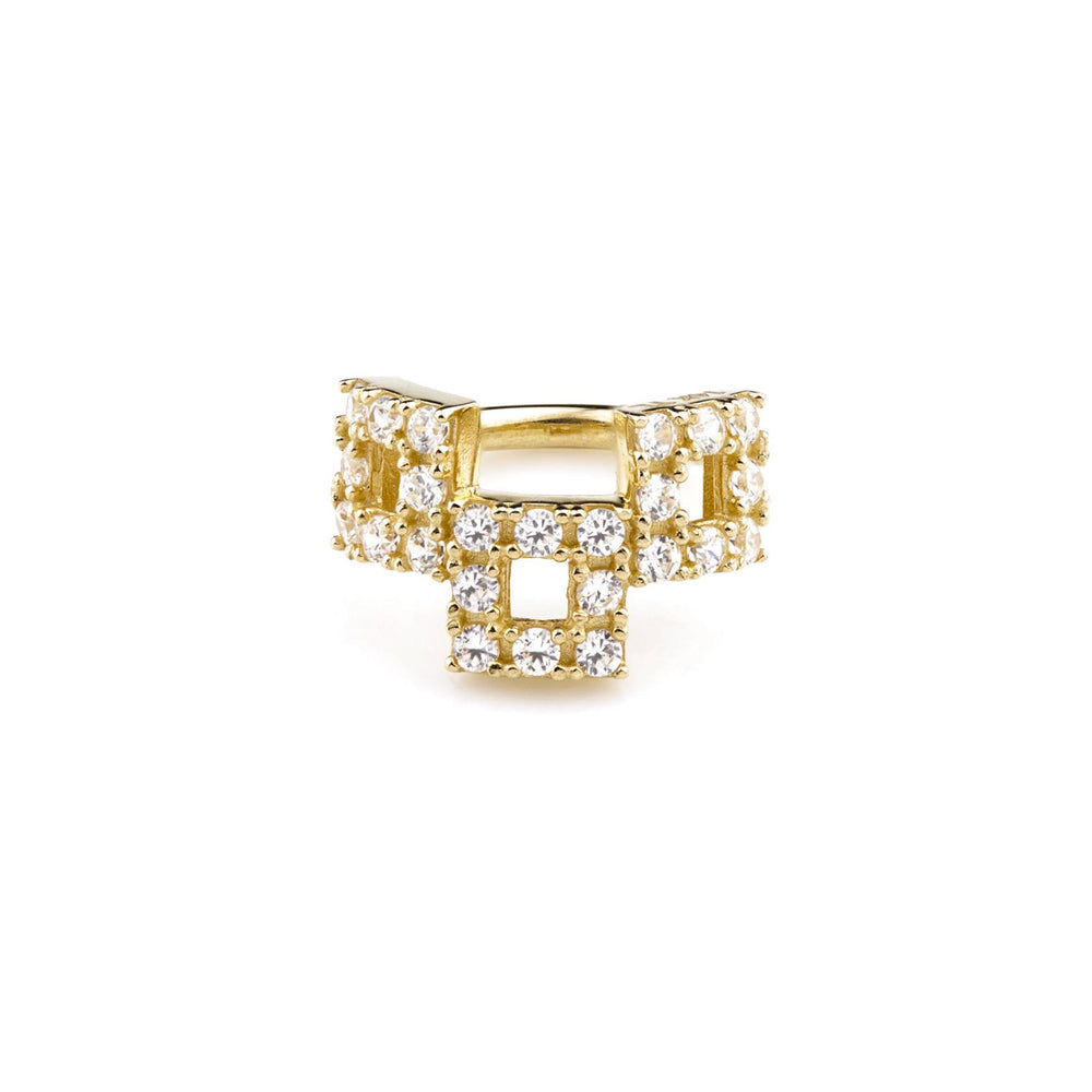 Solid Gold Pavé Cubic Zirconia Triple Square Hinge Ring