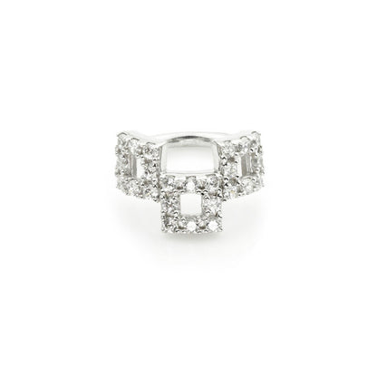 Solid Gold Pavé Cubic Zirconia Triple Square Hinge Ring